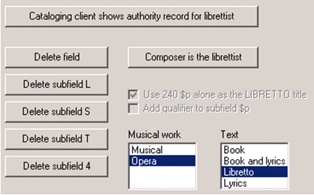 Additional tools on the 'libretto' tab