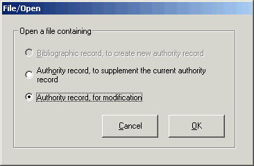 File open dialog, to find an authority record