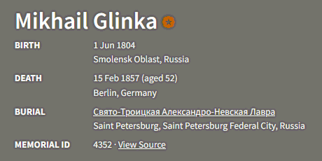 Find a grave information for Mikhail Gilnka, with non-roman data