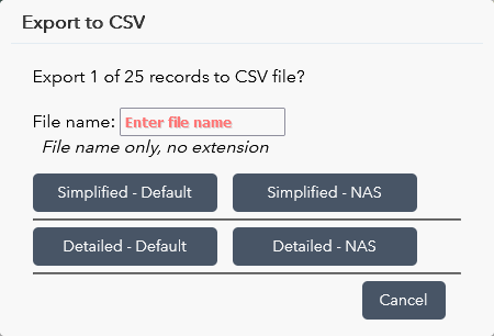 GNS export to CSV menu
