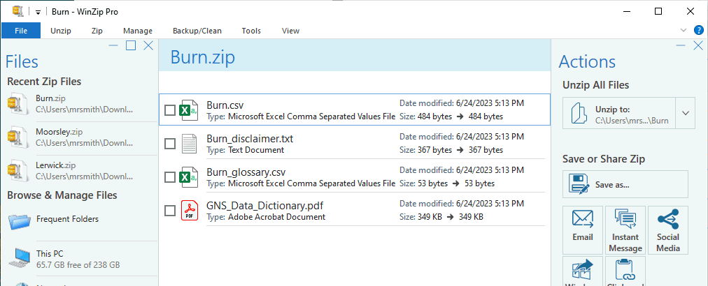 GNS ZIP file opened to show its contents