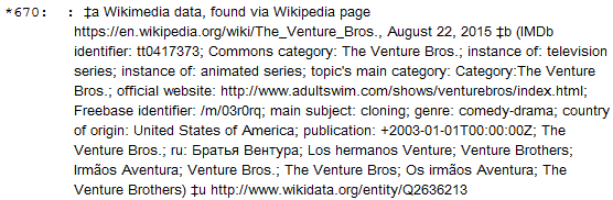 Venture Bros. information from Wikidata