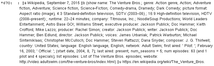 Venture Bros. 670 field from Wikipedia