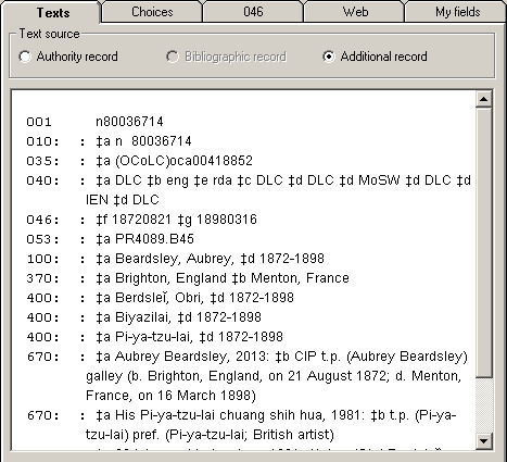 Display of NAF record in toolkit