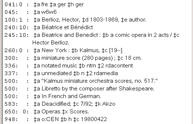 Bibliographic record for score with bi-lingual text