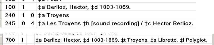 Selected fields from a bibliographic record for a sound recording
