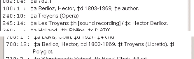 Selected fields from a bibliographic record for a sound recording,
reconfigured per RDA conventions