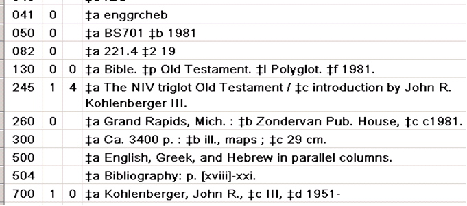 Bibliographic record with 'polyglot' subfield $l