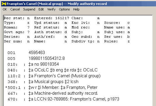 500 added to authority record, with subfields $w and $i