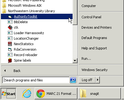 Starting the toolkit from the Windows Start menu